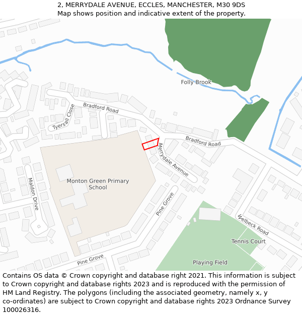 2, MERRYDALE AVENUE, ECCLES, MANCHESTER, M30 9DS: Location map and indicative extent of plot