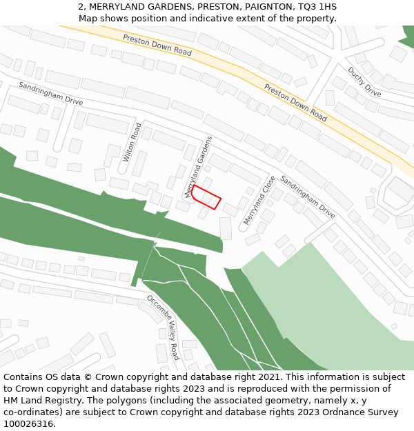 2, MERRYLAND GARDENS, PRESTON, PAIGNTON, TQ3 1HS: Location map and indicative extent of plot