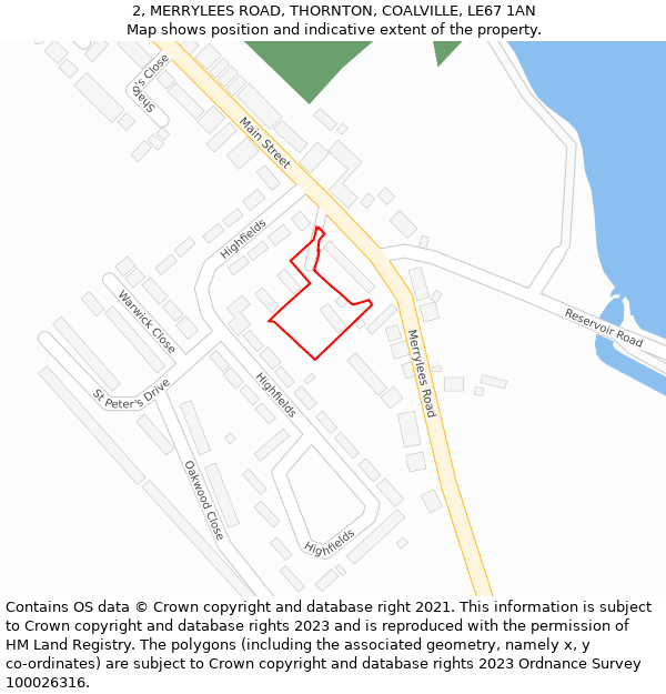 2, MERRYLEES ROAD, THORNTON, COALVILLE, LE67 1AN: Location map and indicative extent of plot