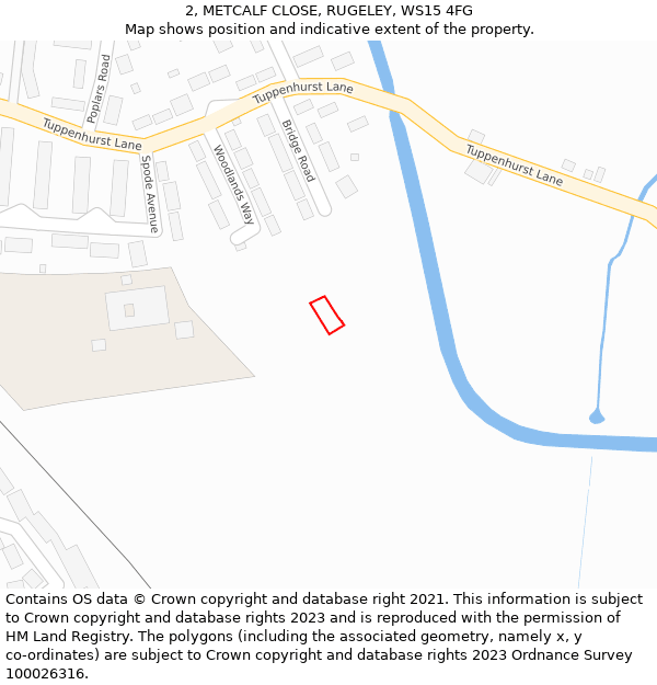 2, METCALF CLOSE, RUGELEY, WS15 4FG: Location map and indicative extent of plot