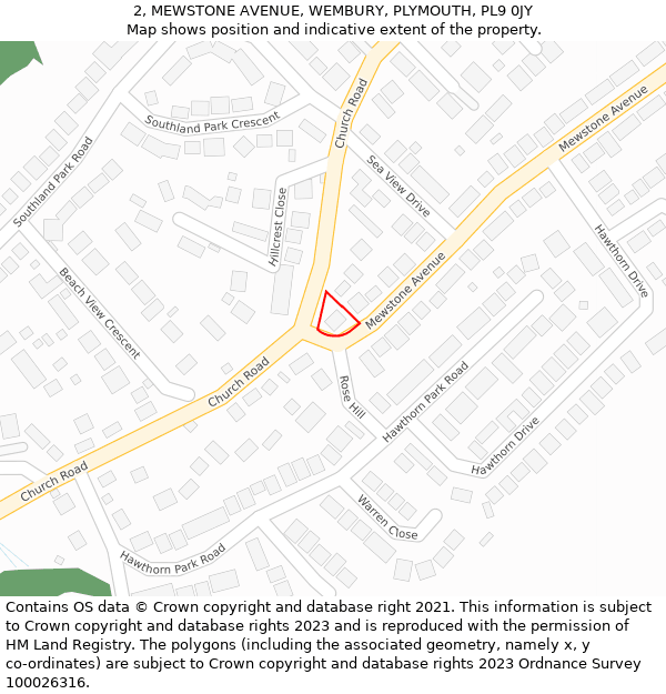 2, MEWSTONE AVENUE, WEMBURY, PLYMOUTH, PL9 0JY: Location map and indicative extent of plot