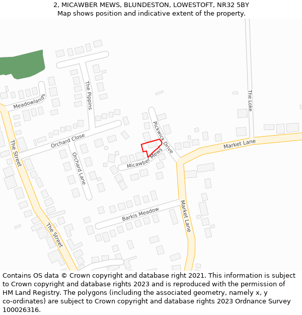 2, MICAWBER MEWS, BLUNDESTON, LOWESTOFT, NR32 5BY: Location map and indicative extent of plot