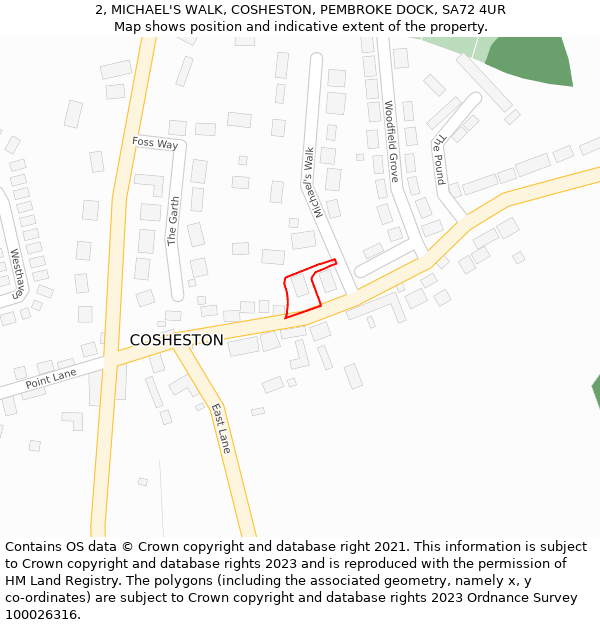 2, MICHAEL'S WALK, COSHESTON, PEMBROKE DOCK, SA72 4UR: Location map and indicative extent of plot