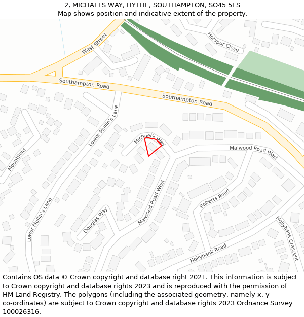 2, MICHAELS WAY, HYTHE, SOUTHAMPTON, SO45 5ES: Location map and indicative extent of plot