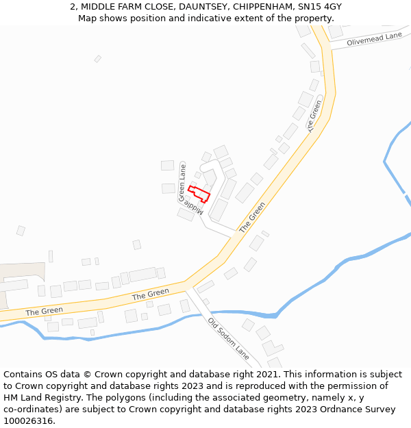 2, MIDDLE FARM CLOSE, DAUNTSEY, CHIPPENHAM, SN15 4GY: Location map and indicative extent of plot