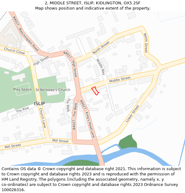 2, MIDDLE STREET, ISLIP, KIDLINGTON, OX5 2SF: Location map and indicative extent of plot