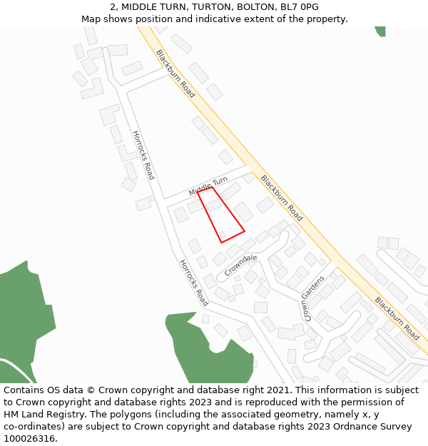 2, MIDDLE TURN, TURTON, BOLTON, BL7 0PG: Location map and indicative extent of plot