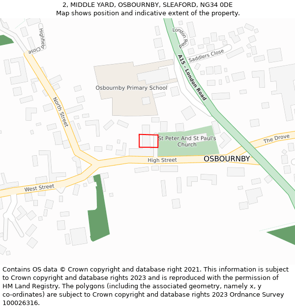 2, MIDDLE YARD, OSBOURNBY, SLEAFORD, NG34 0DE: Location map and indicative extent of plot