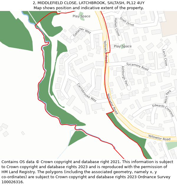 2, MIDDLEFIELD CLOSE, LATCHBROOK, SALTASH, PL12 4UY: Location map and indicative extent of plot