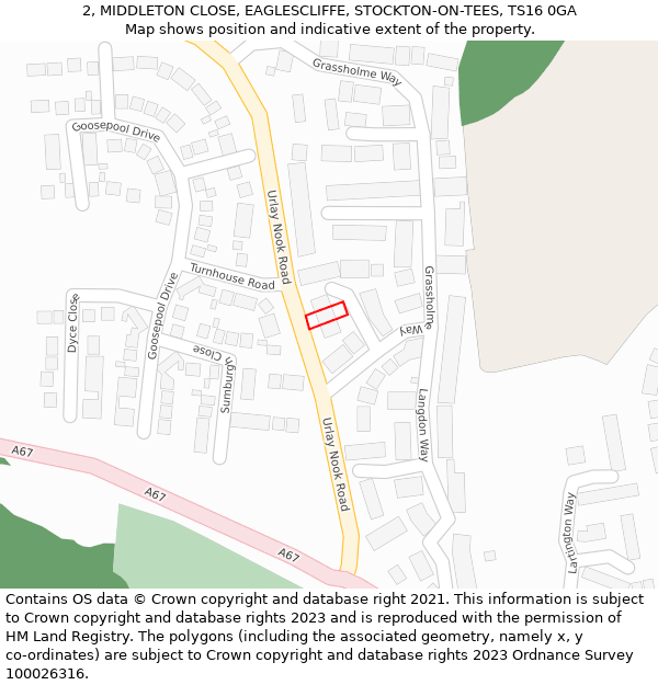 2, MIDDLETON CLOSE, EAGLESCLIFFE, STOCKTON-ON-TEES, TS16 0GA: Location map and indicative extent of plot