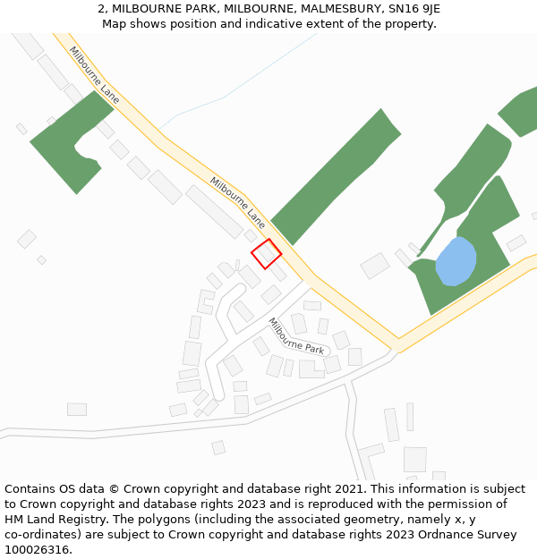 2, MILBOURNE PARK, MILBOURNE, MALMESBURY, SN16 9JE: Location map and indicative extent of plot