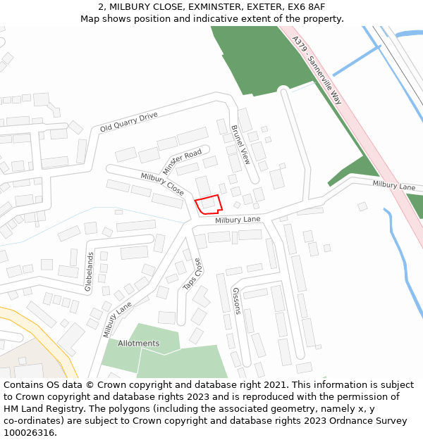 2, MILBURY CLOSE, EXMINSTER, EXETER, EX6 8AF: Location map and indicative extent of plot