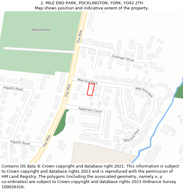 2, MILE END PARK, POCKLINGTON, YORK, YO42 2TH: Location map and indicative extent of plot