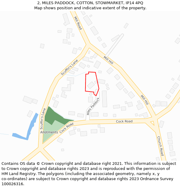 2, MILES PADDOCK, COTTON, STOWMARKET, IP14 4PQ: Location map and indicative extent of plot