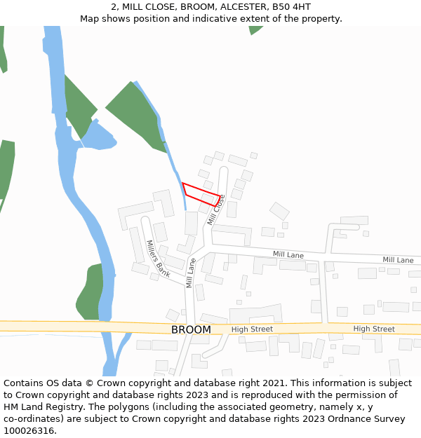 2, MILL CLOSE, BROOM, ALCESTER, B50 4HT: Location map and indicative extent of plot