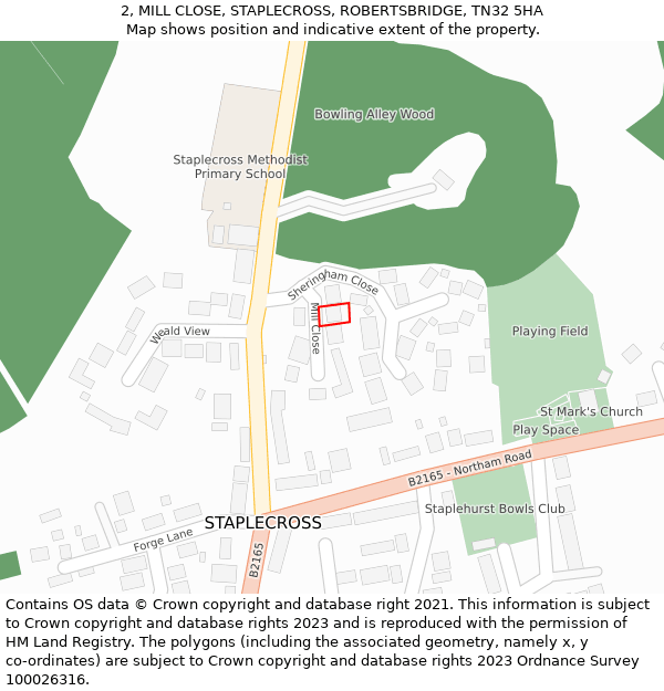 2, MILL CLOSE, STAPLECROSS, ROBERTSBRIDGE, TN32 5HA: Location map and indicative extent of plot