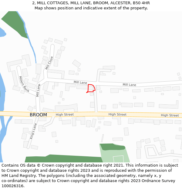 2, MILL COTTAGES, MILL LANE, BROOM, ALCESTER, B50 4HR: Location map and indicative extent of plot