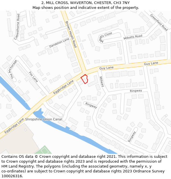 2, MILL CROSS, WAVERTON, CHESTER, CH3 7NY: Location map and indicative extent of plot