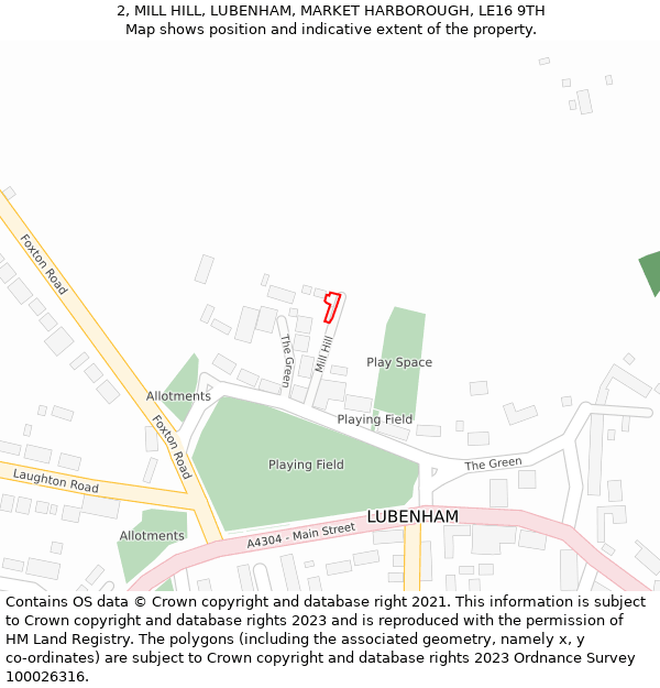 2, MILL HILL, LUBENHAM, MARKET HARBOROUGH, LE16 9TH: Location map and indicative extent of plot