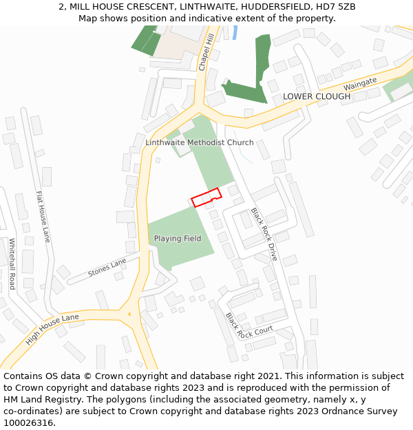 2, MILL HOUSE CRESCENT, LINTHWAITE, HUDDERSFIELD, HD7 5ZB: Location map and indicative extent of plot