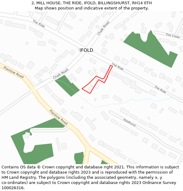 2, MILL HOUSE, THE RIDE, IFOLD, BILLINGSHURST, RH14 0TH: Location map and indicative extent of plot