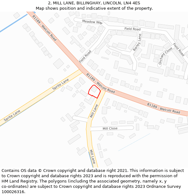 2, MILL LANE, BILLINGHAY, LINCOLN, LN4 4ES: Location map and indicative extent of plot