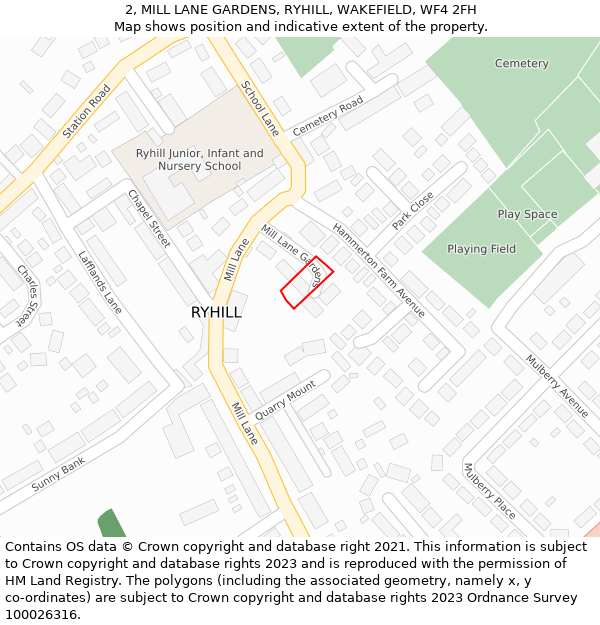 2, MILL LANE GARDENS, RYHILL, WAKEFIELD, WF4 2FH: Location map and indicative extent of plot