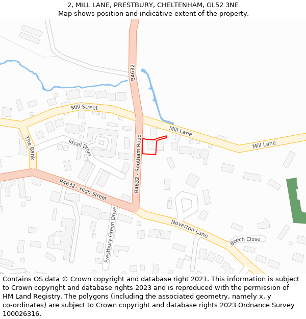 2, MILL LANE, PRESTBURY, CHELTENHAM, GL52 3NE: Location map and indicative extent of plot