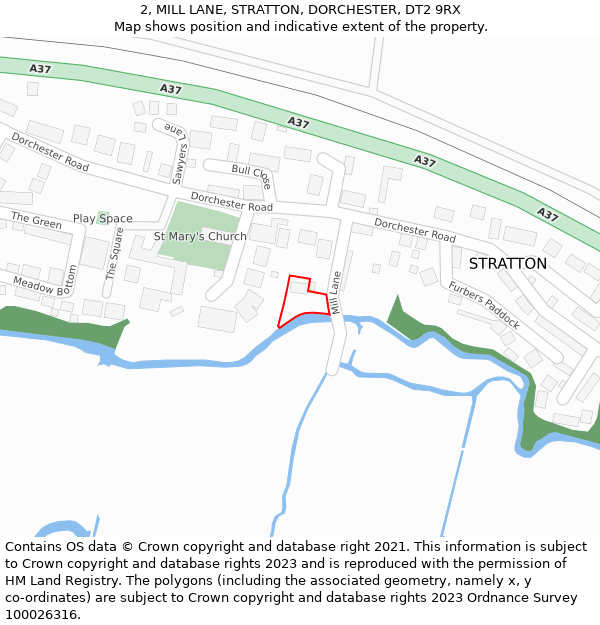 2, MILL LANE, STRATTON, DORCHESTER, DT2 9RX: Location map and indicative extent of plot