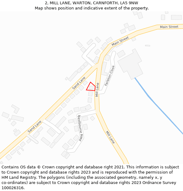 2, MILL LANE, WARTON, CARNFORTH, LA5 9NW: Location map and indicative extent of plot