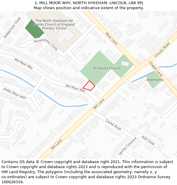 2, MILL MOOR WAY, NORTH HYKEHAM, LINCOLN, LN6 9PJ: Location map and indicative extent of plot