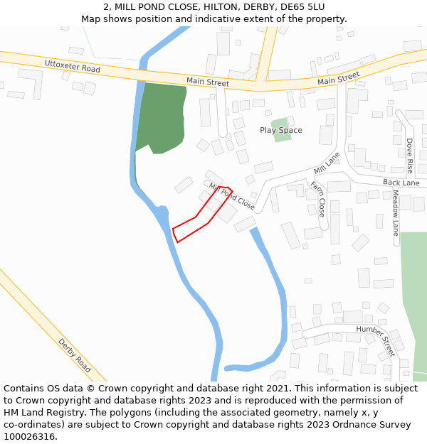 2, MILL POND CLOSE, HILTON, DERBY, DE65 5LU: Location map and indicative extent of plot