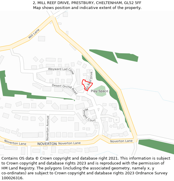 2, MILL REEF DRIVE, PRESTBURY, CHELTENHAM, GL52 5FF: Location map and indicative extent of plot