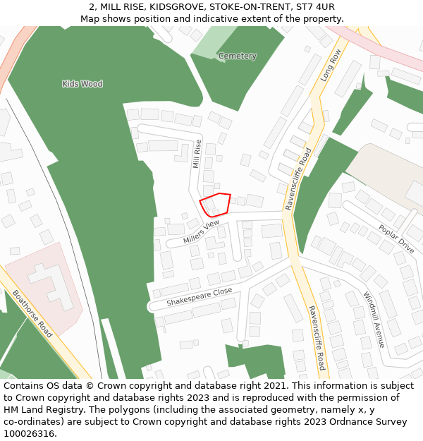 2, MILL RISE, KIDSGROVE, STOKE-ON-TRENT, ST7 4UR: Location map and indicative extent of plot