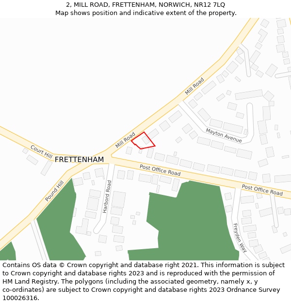 2, MILL ROAD, FRETTENHAM, NORWICH, NR12 7LQ: Location map and indicative extent of plot