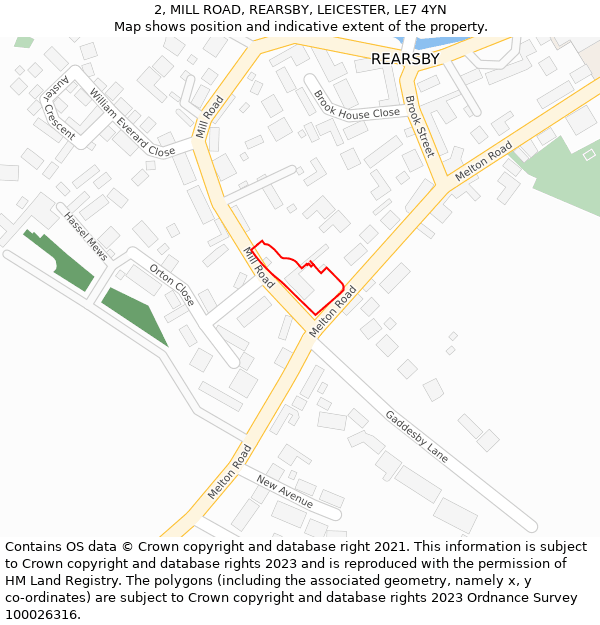 2, MILL ROAD, REARSBY, LEICESTER, LE7 4YN: Location map and indicative extent of plot