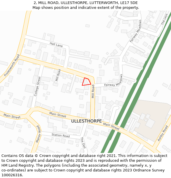 2, MILL ROAD, ULLESTHORPE, LUTTERWORTH, LE17 5DE: Location map and indicative extent of plot