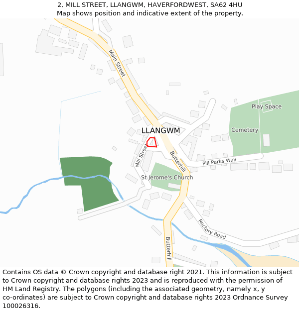 2, MILL STREET, LLANGWM, HAVERFORDWEST, SA62 4HU: Location map and indicative extent of plot