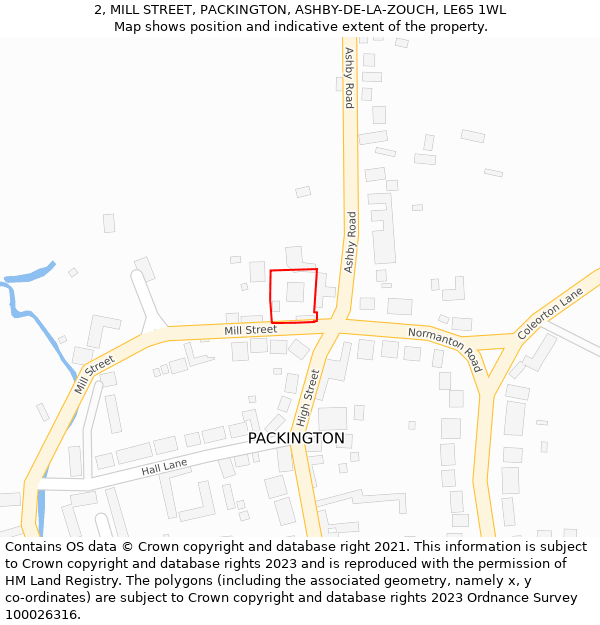 2, MILL STREET, PACKINGTON, ASHBY-DE-LA-ZOUCH, LE65 1WL: Location map and indicative extent of plot