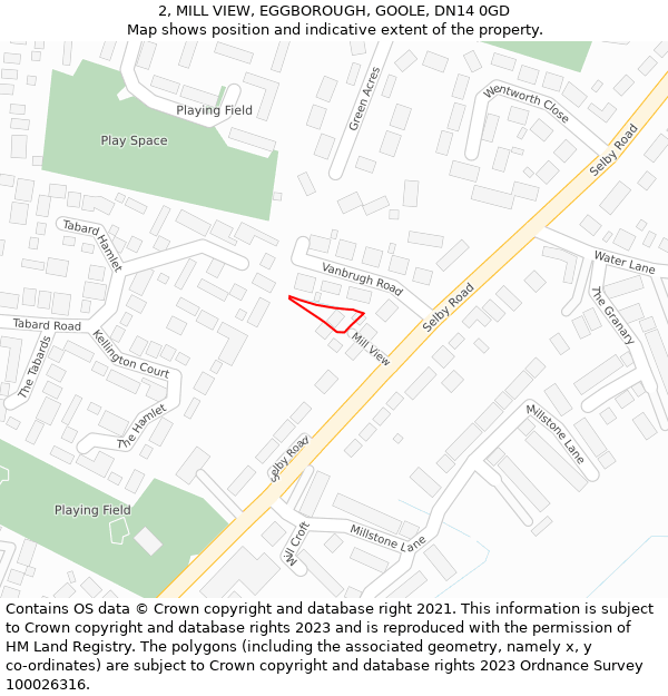 2, MILL VIEW, EGGBOROUGH, GOOLE, DN14 0GD: Location map and indicative extent of plot