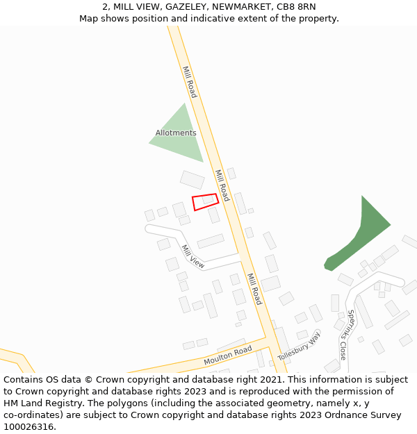 2, MILL VIEW, GAZELEY, NEWMARKET, CB8 8RN: Location map and indicative extent of plot