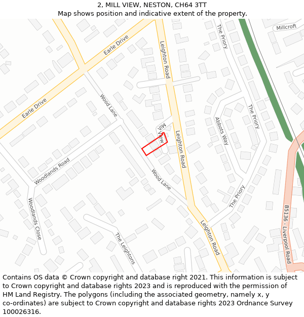 2, MILL VIEW, NESTON, CH64 3TT: Location map and indicative extent of plot