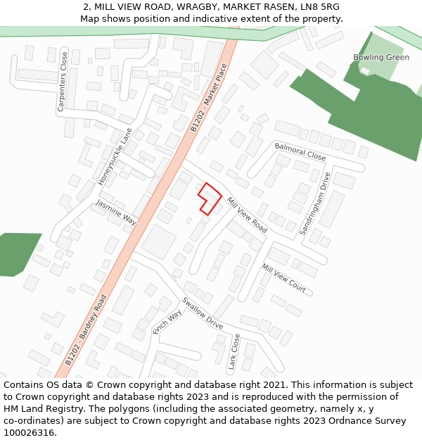 2, MILL VIEW ROAD, WRAGBY, MARKET RASEN, LN8 5RG: Location map and indicative extent of plot