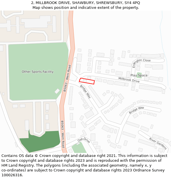 2, MILLBROOK DRIVE, SHAWBURY, SHREWSBURY, SY4 4PQ: Location map and indicative extent of plot