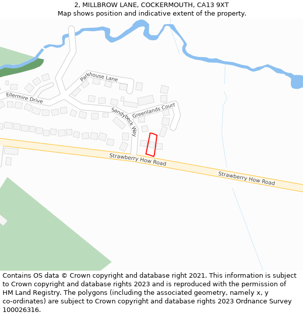 2, MILLBROW LANE, COCKERMOUTH, CA13 9XT: Location map and indicative extent of plot