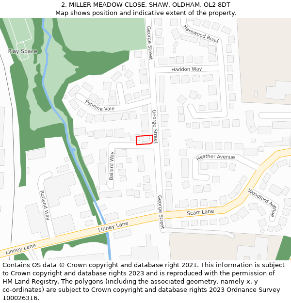 2, MILLER MEADOW CLOSE, SHAW, OLDHAM, OL2 8DT: Location map and indicative extent of plot