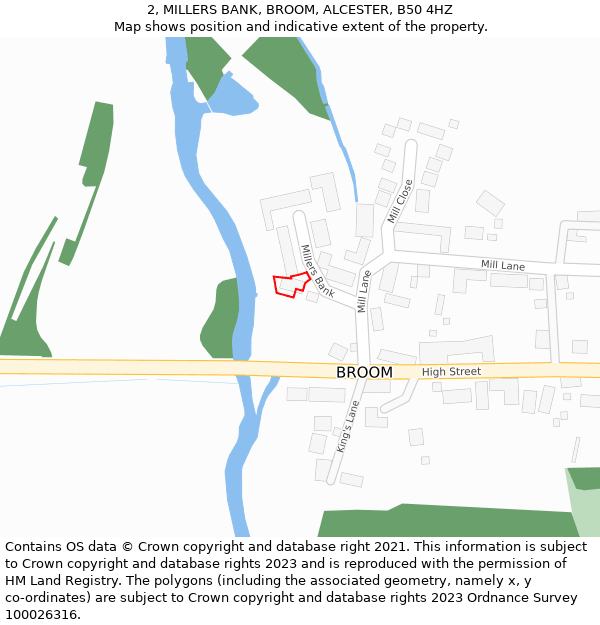 2, MILLERS BANK, BROOM, ALCESTER, B50 4HZ: Location map and indicative extent of plot