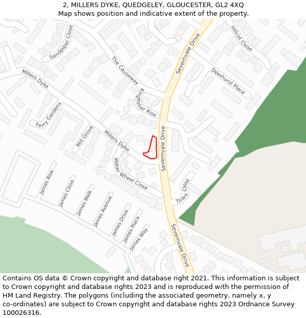 2, MILLERS DYKE, QUEDGELEY, GLOUCESTER, GL2 4XQ: Location map and indicative extent of plot