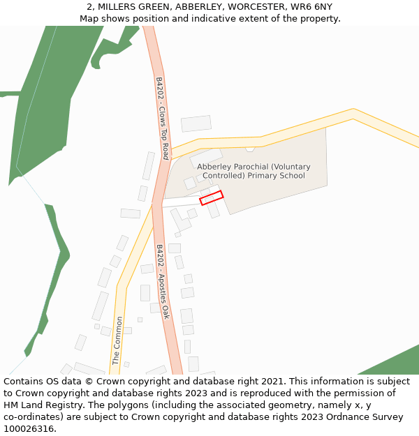2, MILLERS GREEN, ABBERLEY, WORCESTER, WR6 6NY: Location map and indicative extent of plot