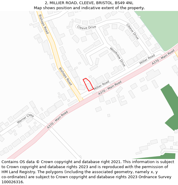 2, MILLIER ROAD, CLEEVE, BRISTOL, BS49 4NL: Location map and indicative extent of plot